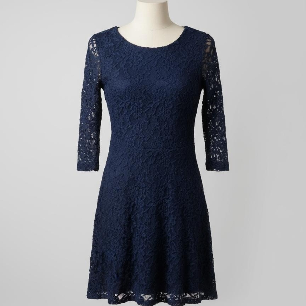 Hollister Navy Long Sleeve Lace Dress